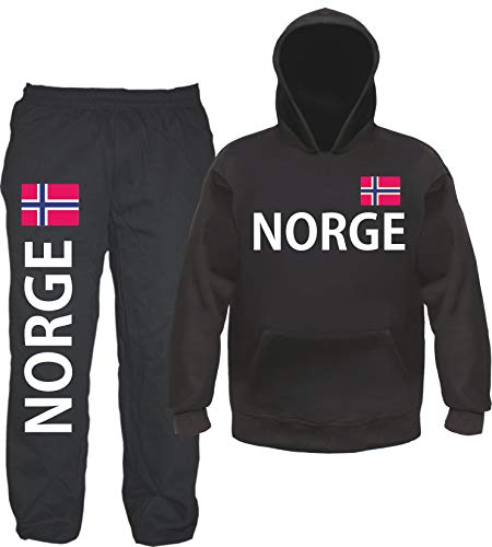 sostex Norge Jogginganzug - Bedruckt mit Flagge - Jogginghose und Hoodie 2XL Schwarz von sostex