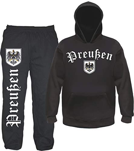 sostex Preußen Jogginganzug - Altdeutsch mit Wappen- Jogginghose und Hoodie XL Schwarz von sostex