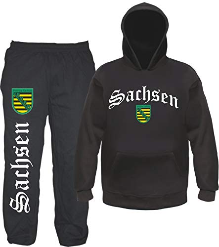 sostex Sachsen Jogginganzug - Altdeutsch mit Wappen- Jogginghose und Hoodie M Schwarz von sostex