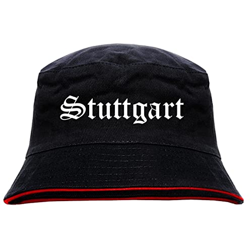sostex Stuttgart Anglerhut - Altdeutsche Schrift - Schwarz-Roter Fischerhut L Schwarz von sostex