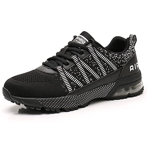 sotirsvs Herren Damen Laufschuhe Sportschuhe mit Luftpolster Turnschuhe Profilsohle Sneakers Leichte Schuhe Sport Outdoor Joggen Running Shoe Black 44 EU von sotirsvs