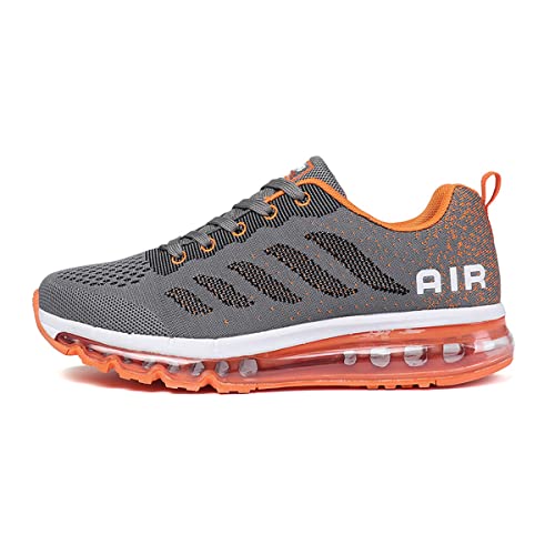 sotirsvs Herren Damen Sportschuhe Laufschuhe Straßenlaufschuhe Sneaker mit Luftpolster Turnschuhe Atmungsaktiv Leichte Schuhe Gray Orange 35 EU von sotirsvs