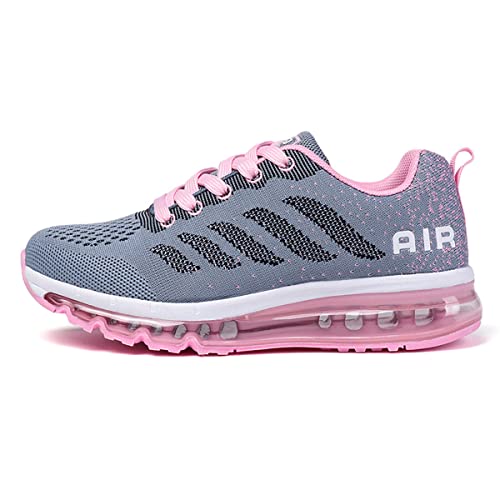 sotirsvs Herren Damen Sportschuhe Laufschuhe Straßenlaufschuhe Sneaker mit Luftpolster Turnschuhe Atmungsaktiv Leichte Schuhe Gray Pink 34 EU von sotirsvs