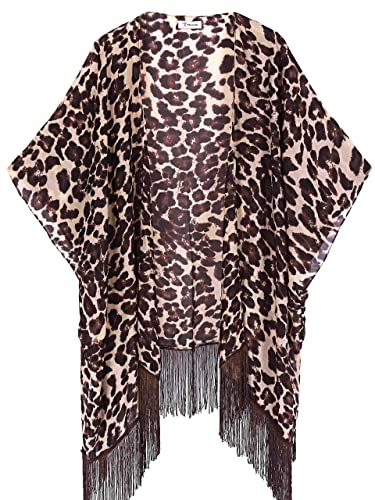 soul young Sommer Strand Kimono für Frauen - Damen Chiffon Pareo Cardigan Cover up Sommerkleider für Bikini(One Size,Braun) von soul young