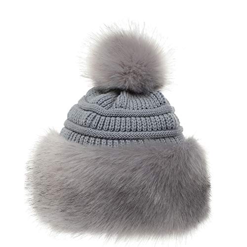 Soul Young Fellmütze Pelzmütze Damen mütze Wintermütze Faux Fuchs Pompom Pelz Warm Weich Stirnband Hut(Hell Grau) von sy soul young
