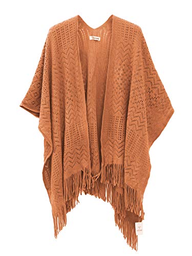 Soul Young Damen Stricken Stola Große Größen Warm Weich Poncho Shawl Cardigan Kimono(Einheitsgröße, Orange von sy soul young
