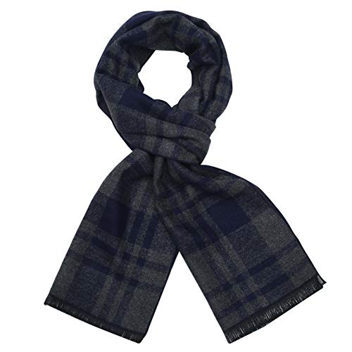 Soul Young Herren Herbst Baumwolle kariert Schal- Winter Jungen Warm Lange Scarf mit Luxuriöse eschenkbox(Blau Grau Gitter) von sy soul young