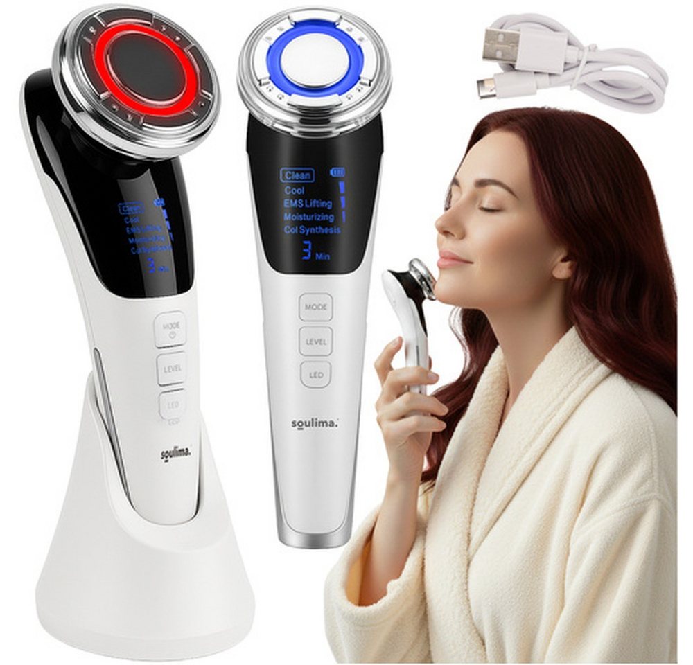 soulima Gesichtsmassagegerät Mesotherapie 5-in-1 Gesichtsmassagegerät, Spar-Set, alle Hauttypen, Ideal bei trockener, fettiger, reifer oder Akne Haut von soulima