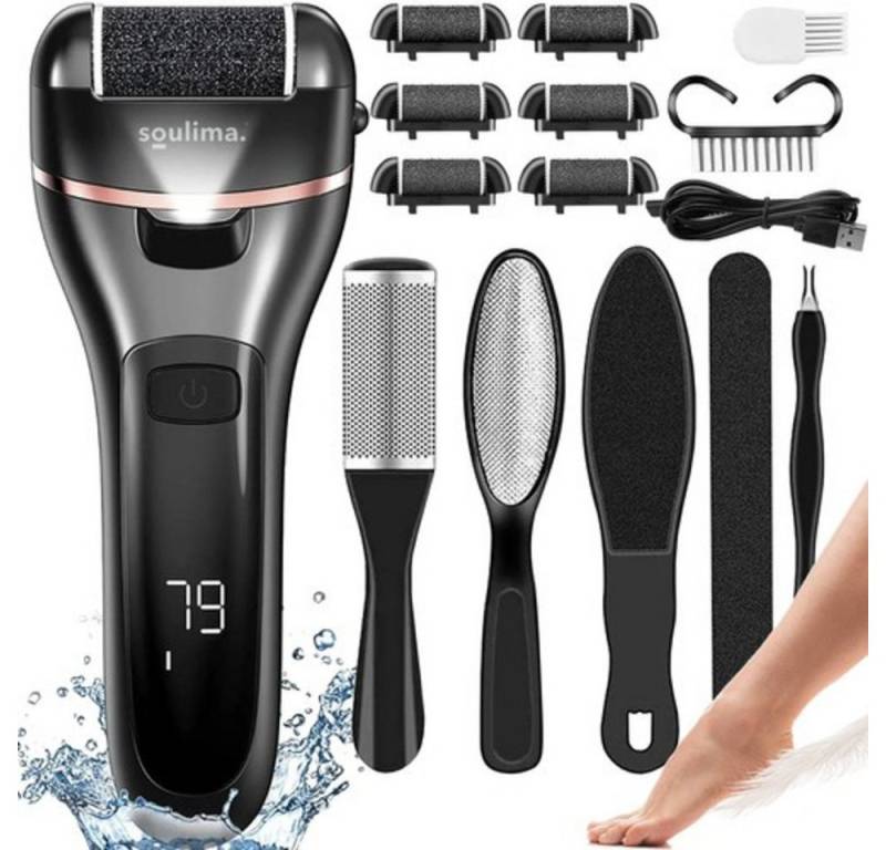 soulima Hornhautfeile Elektrische Fußfeile Fersenfeile, Spar-Set, 1-tlg., einstellbare Rotationsgeschwindigkeit, Akku für flexible Nutzung, inkl. Ladekabel, leicht zu reinigen von soulima