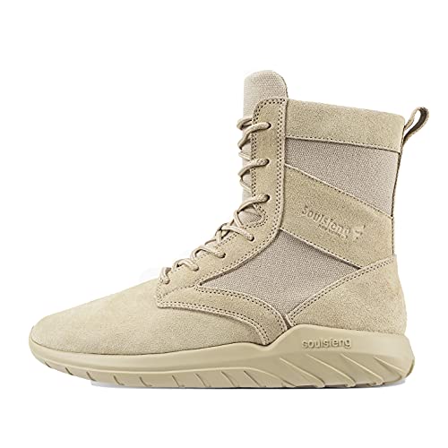 soulsfeng Herren MilitäR Einsatzstiefel Security Tactical Boot Zipper Stiefel Damen Motorradschuhe Kampfstiefel Herren Springerstiefel Wildleder Schuhe Biker Boots Trekkingschuhe Beige 38 von soulsfeng