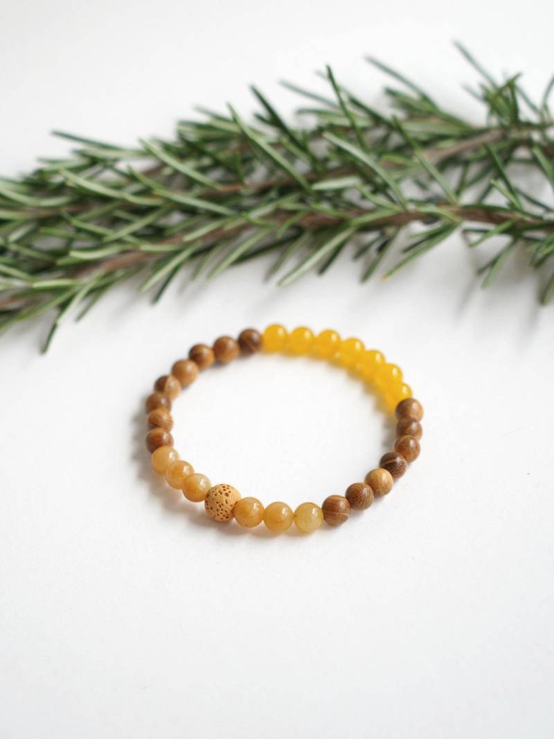 Edelstein Armband „Lebensfreude" - Gelber Aventurin & Achat Mit Goldenem Rosenholz | 5 Gefühle Kollektion Energie Und Freude von soulyogashop