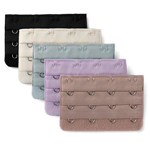 Allegra K Damen 3 x 4 Haken Bra Extenders Gurt Extention Schwarz Beige Grau Violett Braun 5 STK von sourcing map