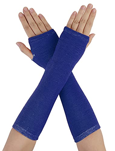 sourcing map Damen Acrylic Elastisch Fingerlos Daumenloch Ärmelschoner Armstulpen Blau de von uxcell