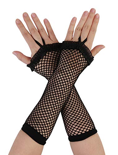 sourcing map Paar Damen Fingerlos Elastisch Lang Fischnetz Handschuhe Schwarz von sourcing map