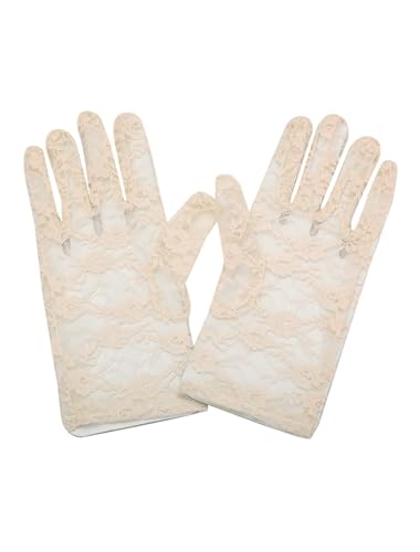 sourcing map 1 Paar Damen Blumen Spitze Handgelenk Vollfinger Handschuhe Hand Dekoration Beige Short von Allegra K