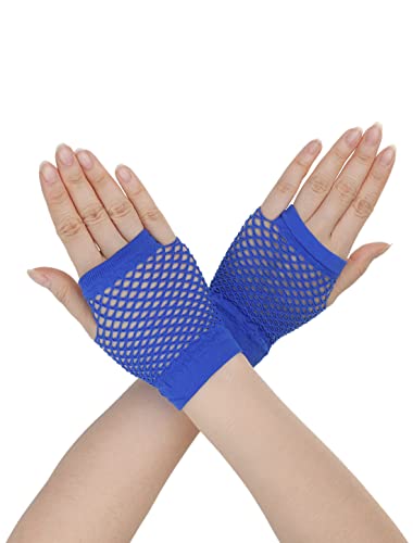 sourcing map Damen Fingerlose Mesh 1980er Kostümparty Kostümzubehör Netzhandschuhe 2 Paar Königsblau Long-2 Pairs von Allegra K