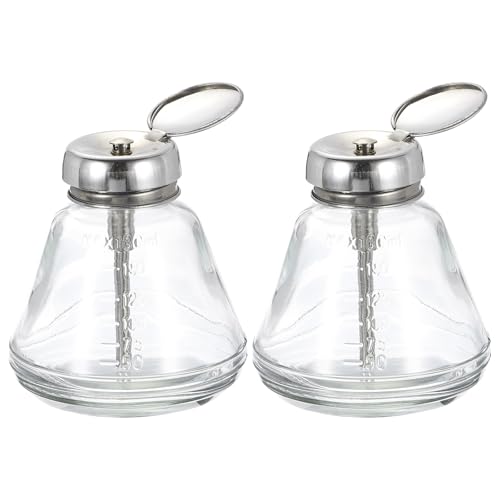 sourcing map 2 Stück 180 ml Glas-Pumpspender-Flasche, quadratisch, Flüssigkeitspumpe, Presse, Push-Down-Alkoholbehälter mit Metall-Klappdeckel für Make-up-Entferner, Dosierung von Alkohol von sourcing map
