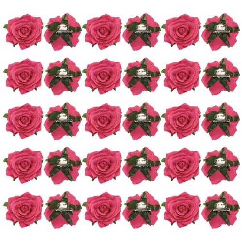 sourcing map 30 Stück Rosen-Haarspangen, 10,2 cm, Blumen-Haarnadeln, Blumenbrosche für Damen, Haar-Accessoires, Rosenrot von sourcing map