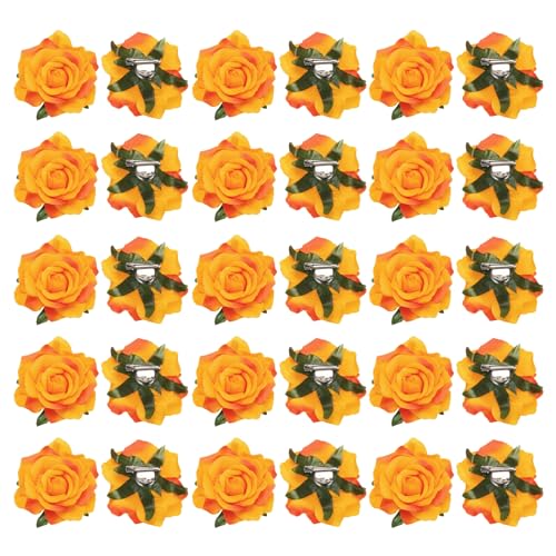 sourcing map 30 Stück Rosenblüten Haarklammern 10 cm Haarnadeln Blumenbrosche für Damen Haaraccessoires Orange von sourcing map