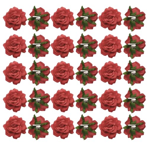 sourcing map 30 Stück Rosenblüten Haarklammern 10 cm Haarnadeln Blumenbrosche für Damen Haaraccessoires Rot von sourcing map