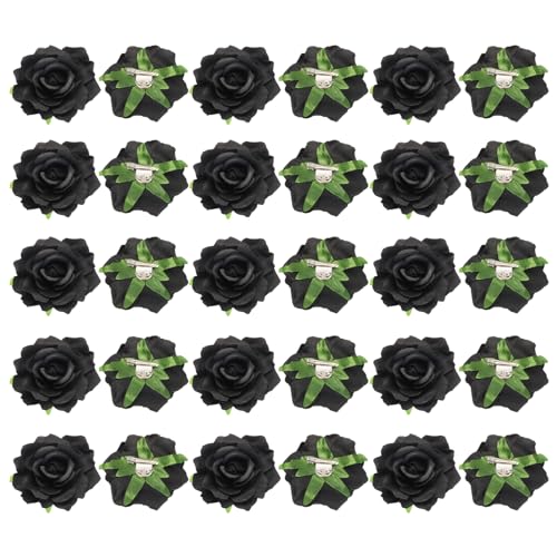 sourcing map 30 Stück Rosenblüten Haarklammern 10 cm Haarspangen Blumenbrosche für Damen Haaraccessoires Schwarz von sourcing map