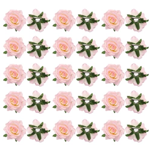 sourcing map 30 Stück Rosenblüten Haarklammern 10 cm Haarspangen Blumenbrosche für Damen Haaraccessoires Weiß Rosa von sourcing map