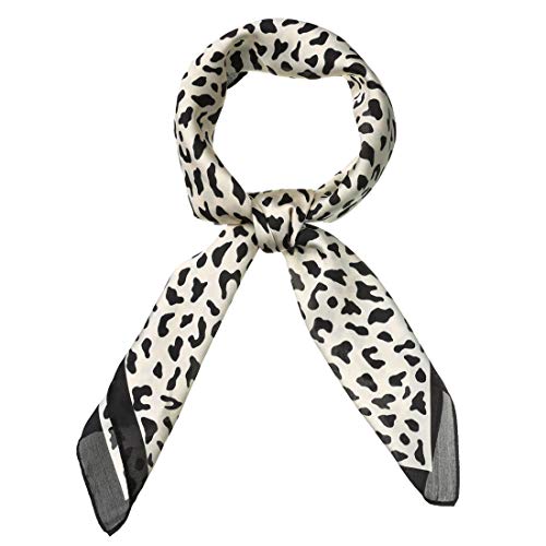 sourcing map Damen 70cm Leopard Seide Quadratischer Schal Haarband Halstuch Beige 70 x 70cm von sourcing map