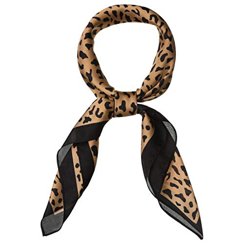 sourcing map Damen 70cm Leopard Seide Quadratischer Schal Haarband Halstuch Braun 70 x 70cm von sourcing map
