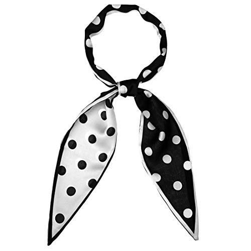 sourcing map Damen Dünne Schals Colorblock Polka Dots Haaarband Halstuch Schwarz Groß Dots 120 x 5cm von sourcing map
