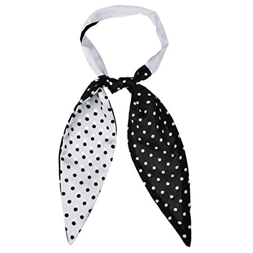 sourcing map Damen Dünne Schals Colorblock Polka Dots Haaarband Halstuch Schwarz Klein Dots 120 x 5cm von sourcing map