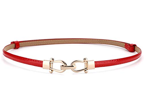 sourcing map Damen Elastisch Einfarbig High Waist Metallschnalle Taillengürtel Gürtel Rot-Round Buckle-2 von sourcing map