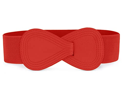 sourcing map Damen Elastisch Interlock 8-Förmig Kunstleder Schnalle Gürtel Rot 63.5cm-94cm von sourcing map