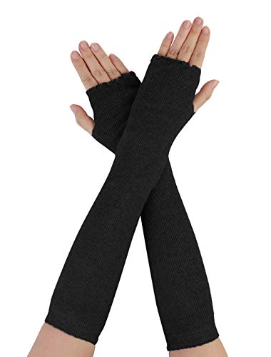 sourcing map Damen Ellenbogen Länge Dehnbar Arm Wärmer Fingerlos Handschuhe Herbst Winter Schwarz von sourcing map