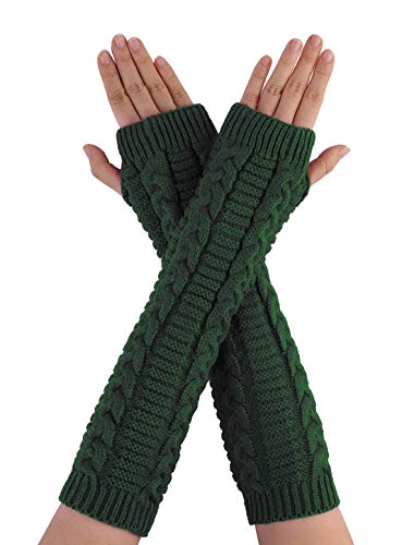 sourcing map Damen Fingerloser Handschuh Winter Strick Daumen Ellenbogen Länge Armlinge Green-Twist-Muster gestrickt Flat Size:34.5x9cm/13.6x3.5(L*W) von sourcing map
