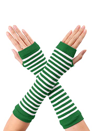 sourcing map Damen Gestrickte Fingerlose Daumenloch Ellenbogenlange Handschuhe mit Streifenmuster 1 Paar Grün Weiß One Size sourcing map Damen Gestrickte Fingerlose Daumenloch Ellenbogenlange Handschuhe mit Streifenmuster 1 Paar Grün Weiß One Size von sourcing map