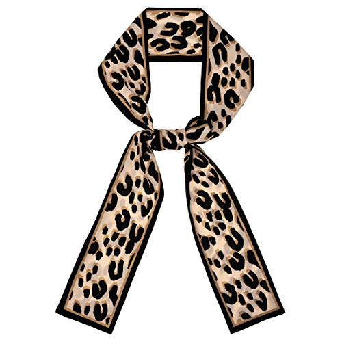 sourcing map Damen Leopard Ribbon Lang Skinny Schal Haarband Halstuch Beige 116 x 7cm von sourcing map