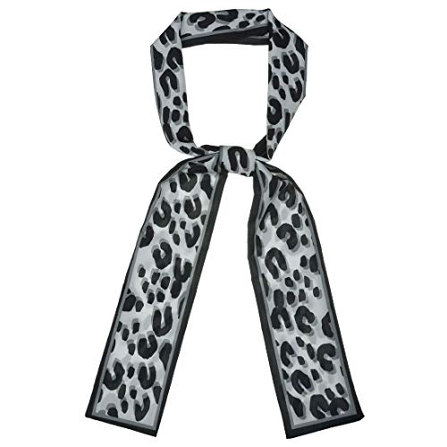 sourcing map Damen Leopard Ribbon Lang Skinny Schal Haarband Halstuch Grau 116 x 7cm von sourcing map