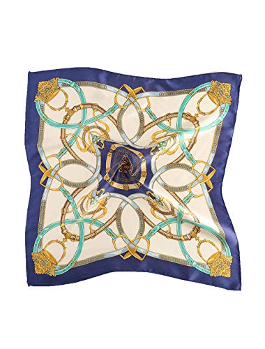 sourcing map Damen Mode Blumengraphik Druck-Satin 100% Silk Quadratischer Schal Navy Grün von sourcing map