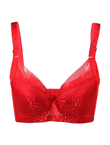 sourcing map Damen Plus Größe voll Deckung Spitze Blumen Unterwäsche BH Rot 90B von uxcell