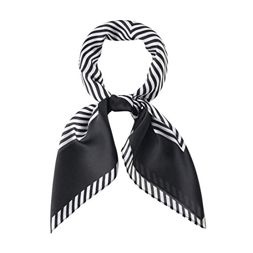 sourcing map Damen Quadrat Schal Stirnband Streifen Kopftuch Halstuch Schwarz Weiß 70 x 70cm von sourcing map