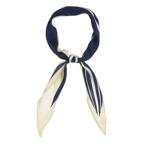 sourcing map Damen Satin Rhombus Hals Schal Bandana Pferdeschwanz Streifen Halstuch Navy Blau 110 x 33cm von sourcing map