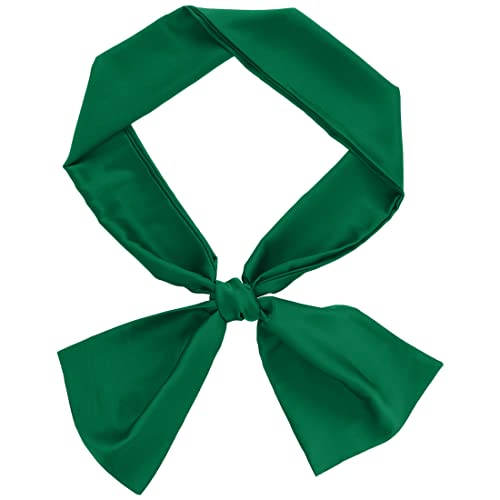 sourcing map Damen Seide Einfarbig Lange Schmale Schals Taillenbänder Halstuch Dunkelgrün 146 x 15cm von sourcing map
