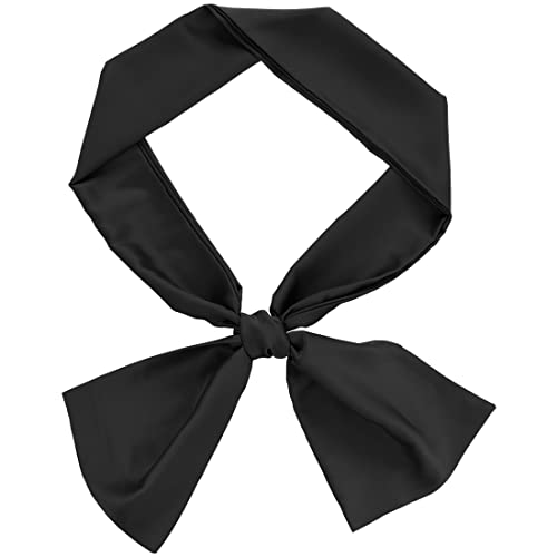 sourcing map Damen Seide Einfarbig Lange Schmale Schals Taillenbänder Halstuch Schwarz 146 x 15cm von sourcing map