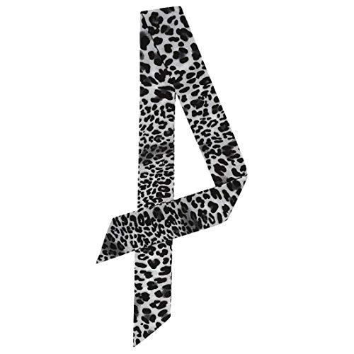 sourcing map Damen Skinny Scarf Dünne Lange Hals Schal Mode Leopard Stirnband Halstuch Schwarz Grau 88 x 5cm von sourcing map