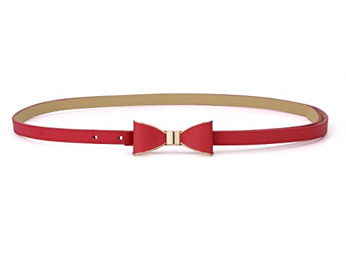 sourcing map Damen Slim Fit Metall Schleife Ohne Schnalle Dünner Taillengürtel Gürtel Rot von sourcing map