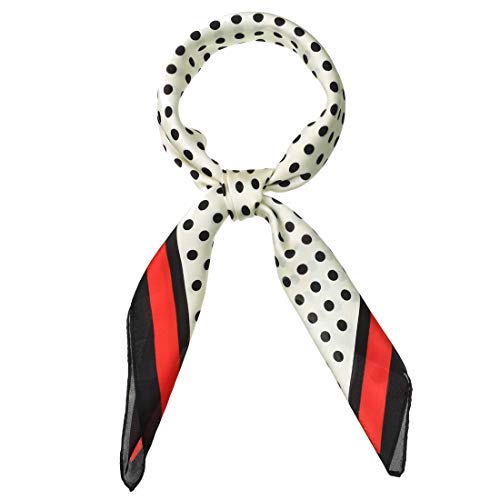 sourcing map Damen Square Schal Halstücher Stirnband Polka Dots Halstuch Rot Beige 70 x 70cm von sourcing map