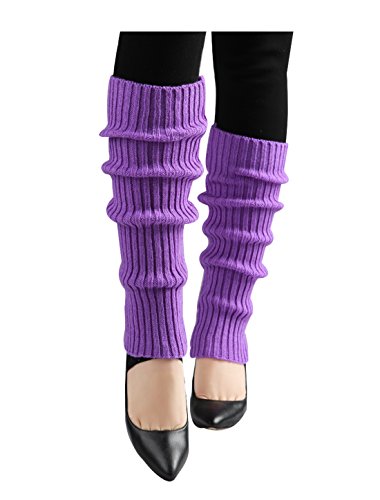 sourcing map Damen Strickdesign Solide Warme Dicke Kniehohe Länge Gerippte Beinlinge Lila Fit Calf Girth:10-15" von sourcing map