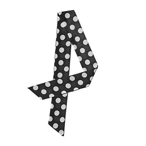 sourcing map Damen Vintage 50s Dünn Lang Schmal Taillenband Gürtel Seide Polka Dots Halstuch Scarf Schwarz Große Dots S von sourcing map