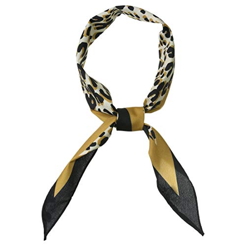 sourcing map Damen Vintage Tierdruck Leopard Rhombus Neck Scarf Halstuch Erdiges Gelb 114 x 35cm von sourcing map
