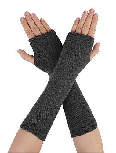 sourcing map Damen Winter Regenbogen Streifen Fingerless Ellenbogen Lange Strickhandschuhe Dunkelgrau 36.5 x 8.5cm von Allegra K